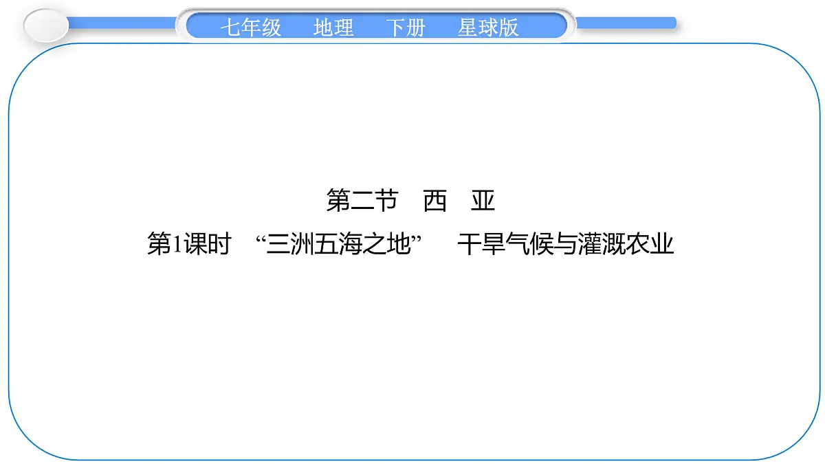 2024-2025学年七年级地理下册(商务星球版2024)7.2 西 亚 第1课时 “三洲五海之地” 干旱气候与灌溉农业 课件第1页