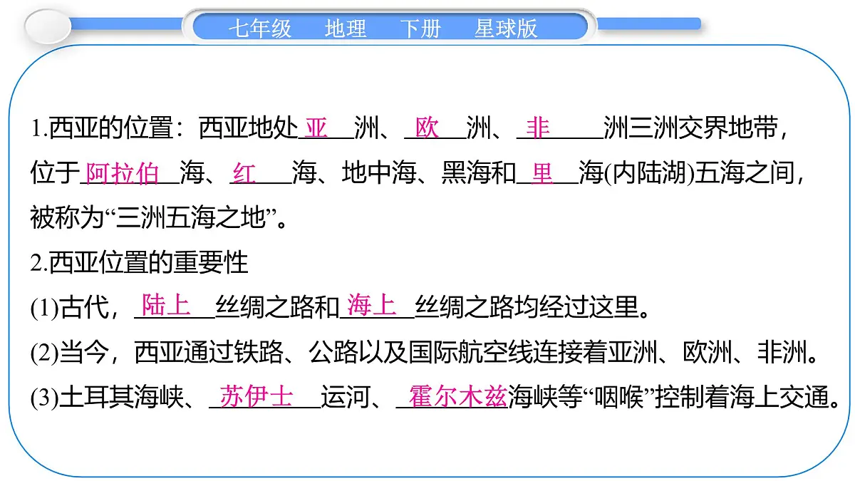 2024-2025学年七年级地理下册(商务星球版2024)7.2 西 亚 第1课时 “三洲五海之地” 干旱气候与灌溉农业 课件第3页