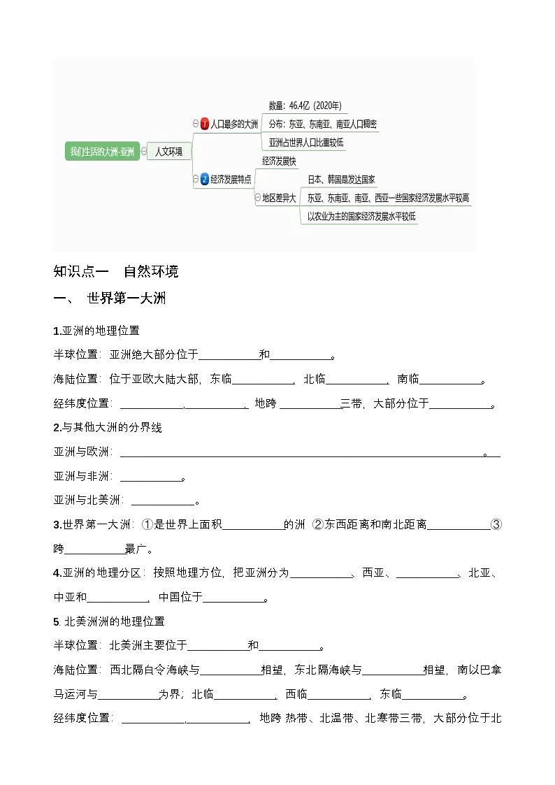 期末考试考点+思维导图-2024-2025学年七年级地理下学期人教版(2024) - 挖空版第2页