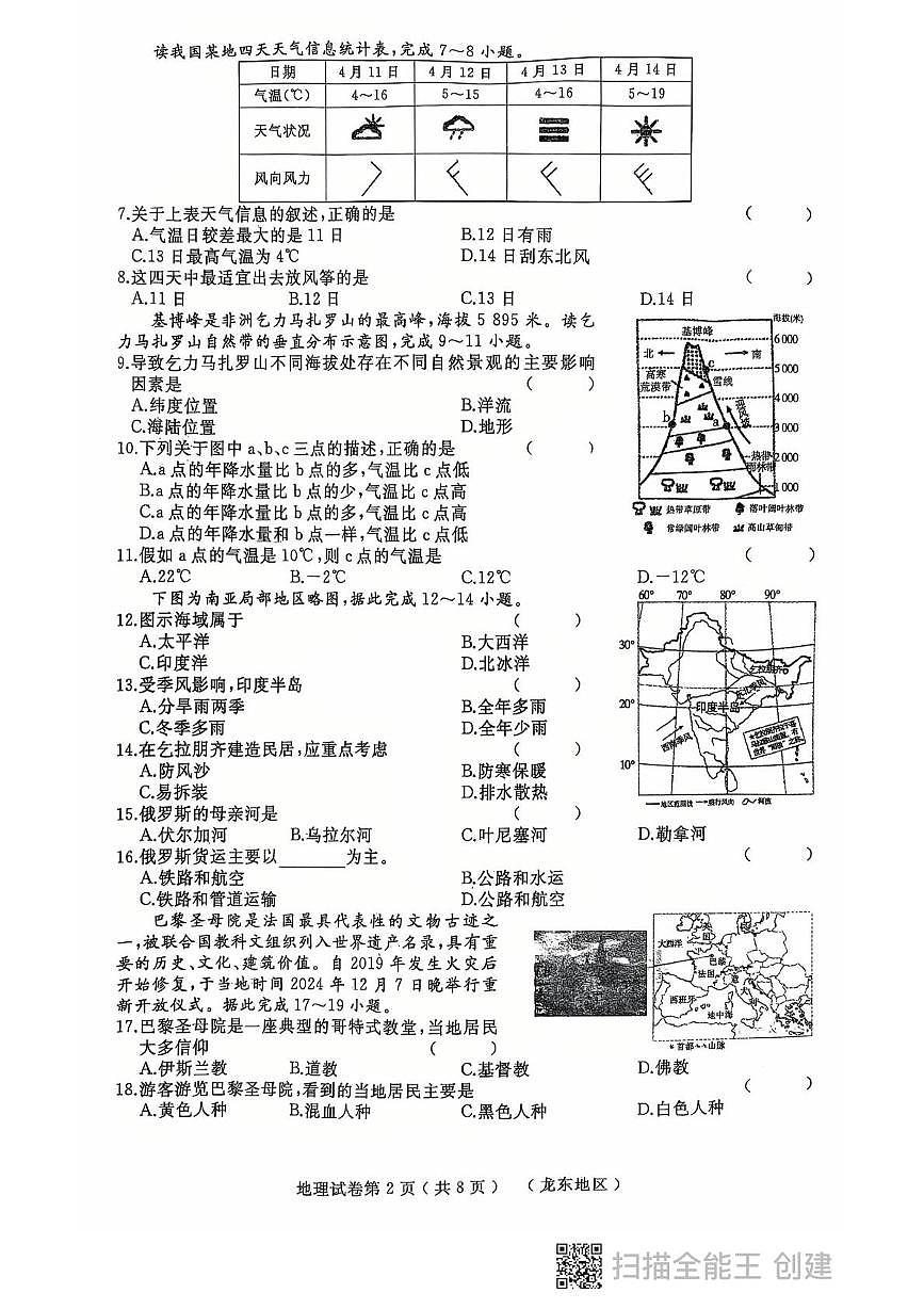 2025年黑龙江省龙东地区部分学校中考四模地理试题(中考模拟)第2页