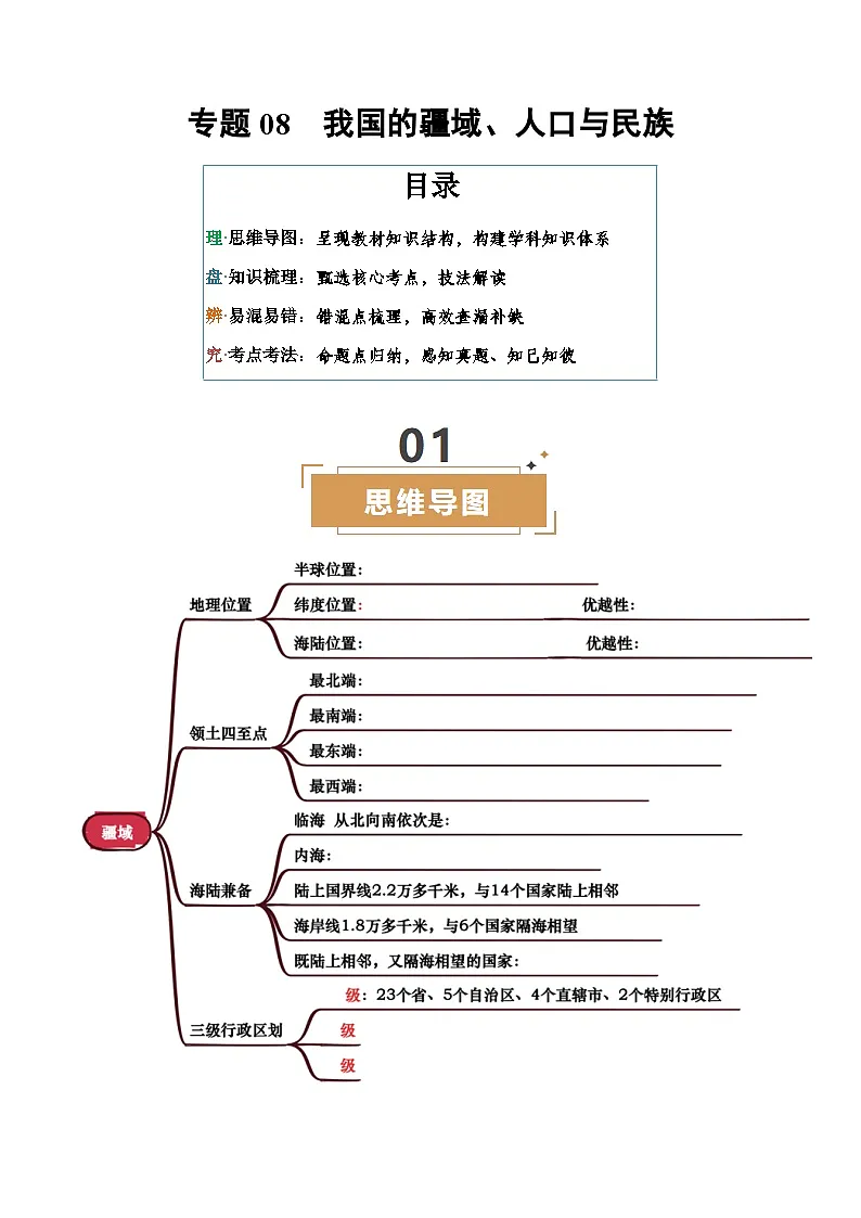 专题08 我国的疆域、人口与民族-(挖空版)第1页