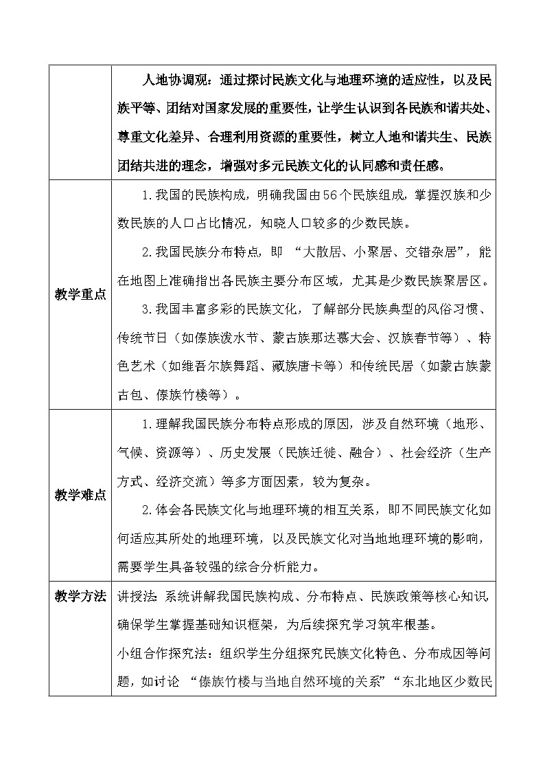 人教版(2024)八年级上册地理第一章 从世界看中国第三节《民族》教案第3页