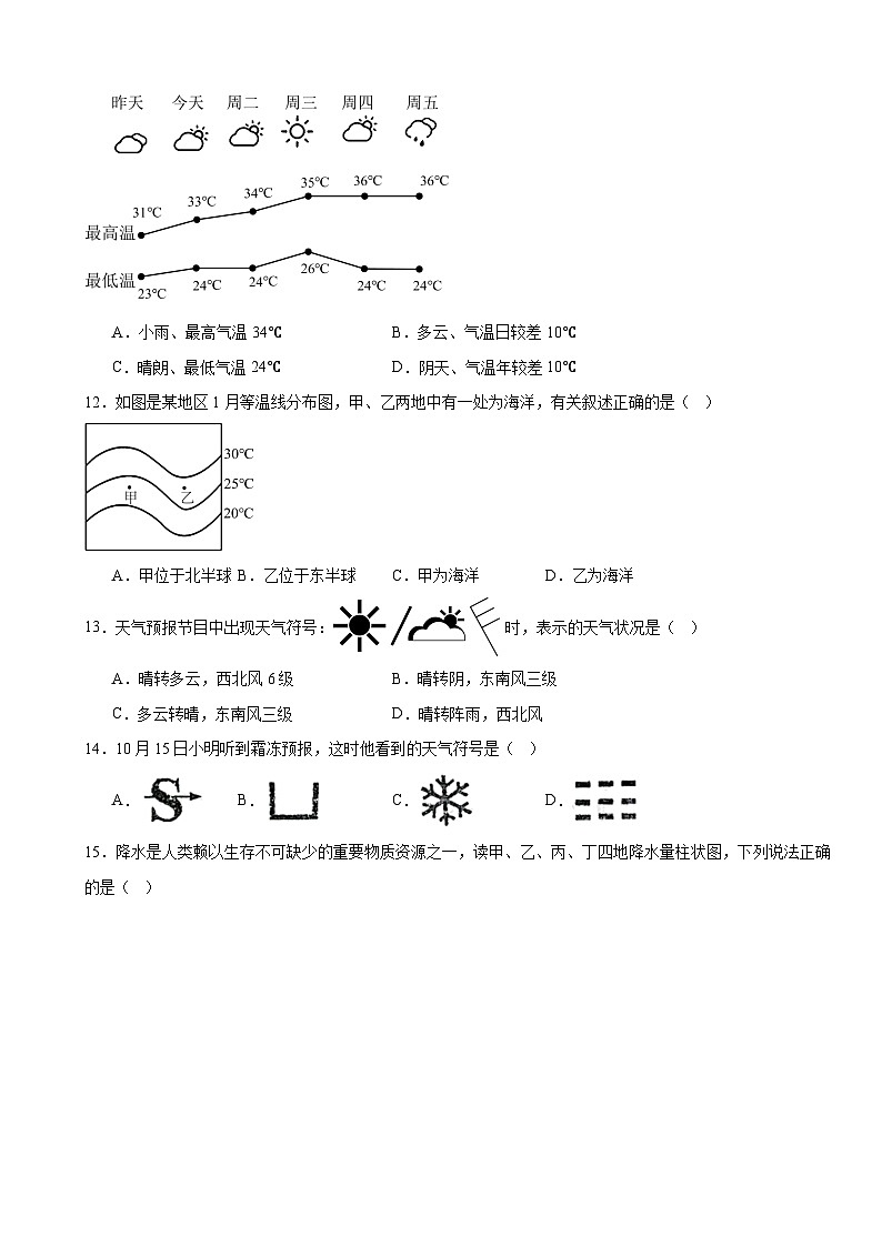 人教版(2024)七年级上册地理第四章 天气与气候 素养提升测试卷(含答案)第3页