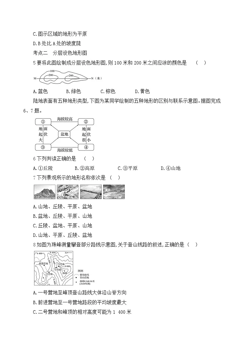 初中地理人教版七年级上册 第二章 第二节 《地形图的判读》同步练习第2页
