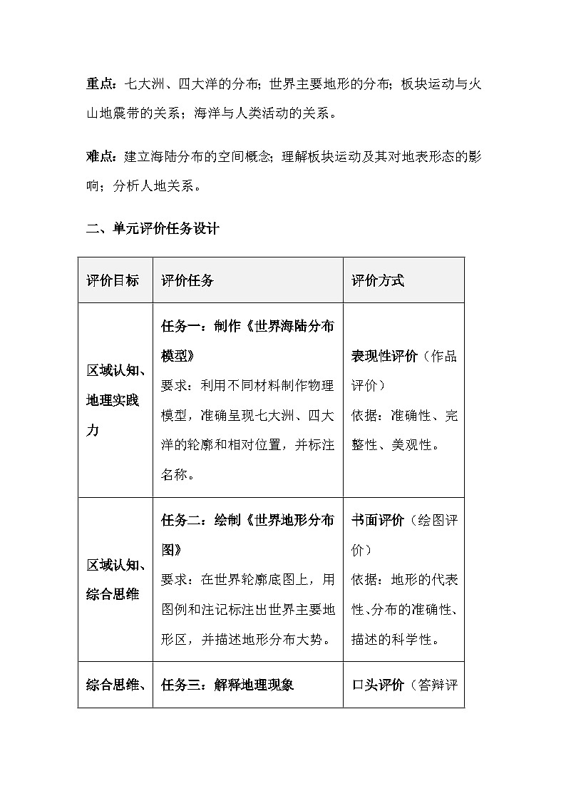 人教版(2024)七年级上册地理第三章《陆地和海洋》大单元教学设计第3页