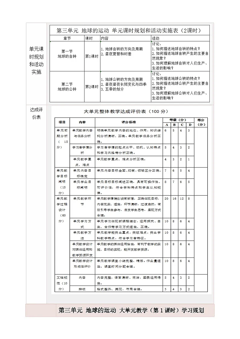 粤教版&粤民版·广州·《地理》七年级上册 第三单元 地球的运动 大单元整体教学设计第3页