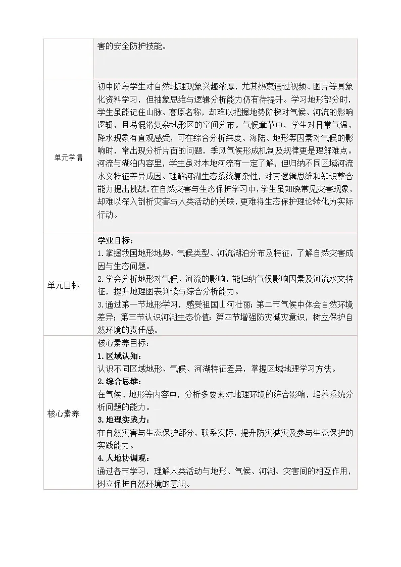 粤教版《地理》八年级上册 第二单元 自然资源与生态保护 大单元整体教学设计第3页