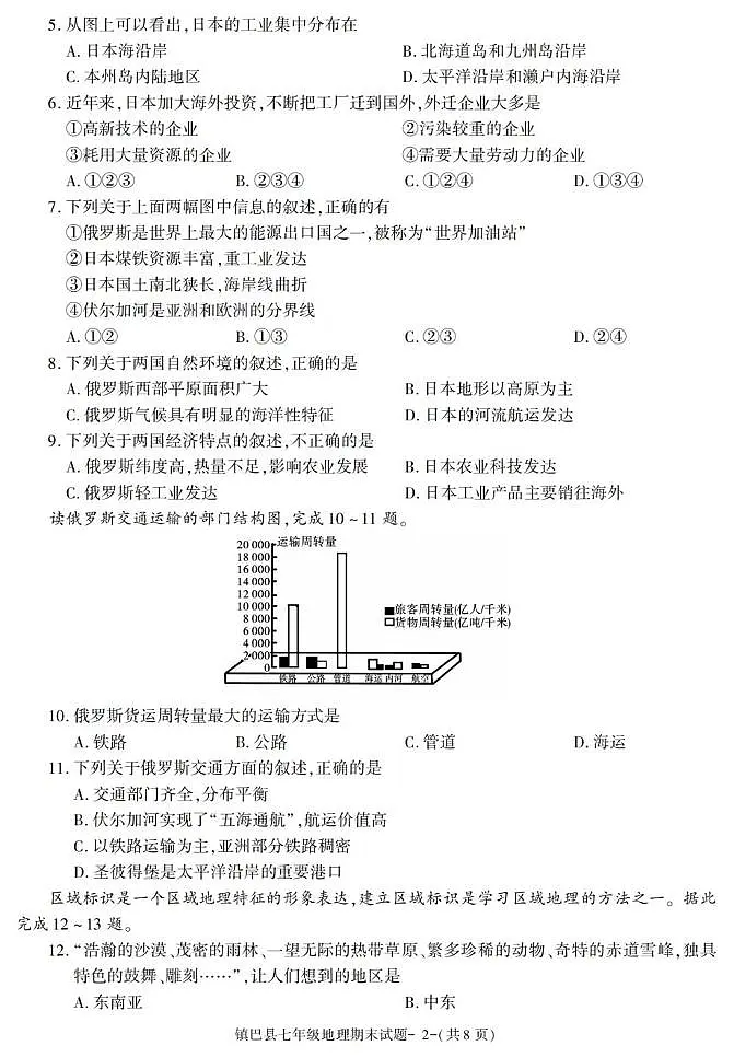 陕西省镇巴县2022-2023学年七年级下学期期末地理试卷第2页