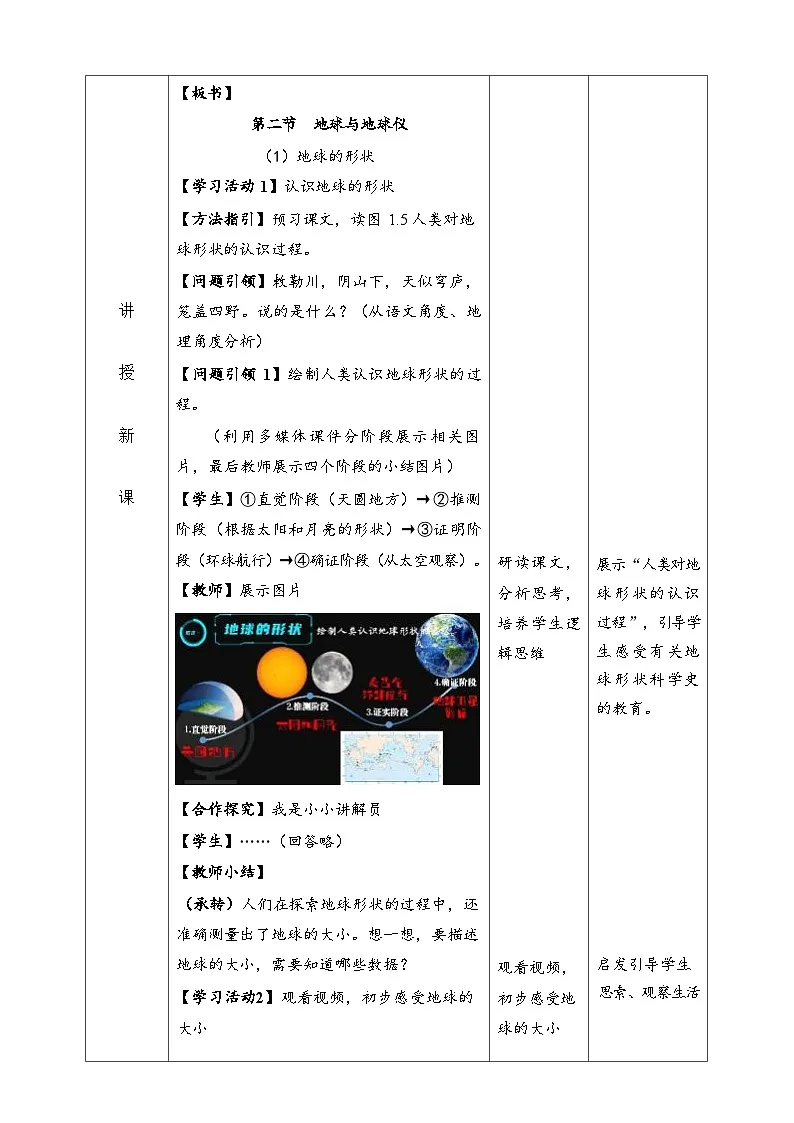 统编版地理七年级上册 1.2.1 地球和地球仪 教学设计第2页