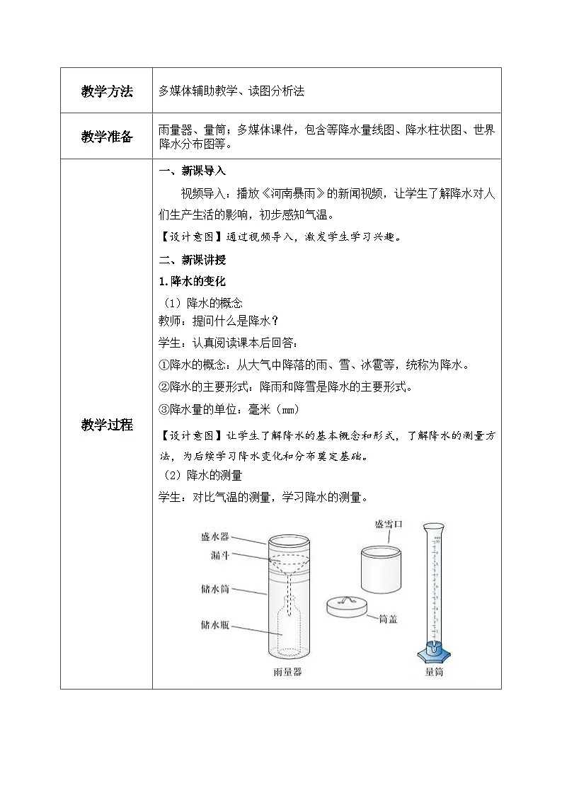 统编版地理七年级上册 4.3 降水的变化与分布 教学设计第2页
