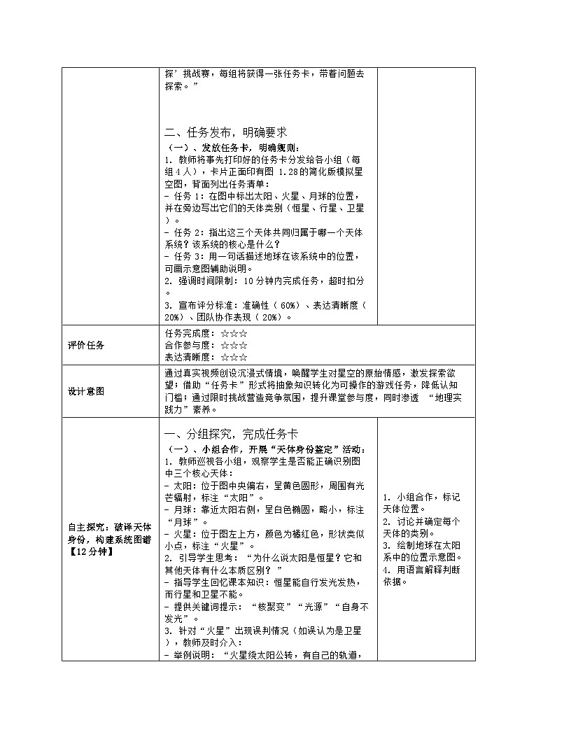 《第一章 地球及其宇宙环境:素养提升 探索浩瀚星空》教学设计(表格版)-2025-2026学年商务星球版(2024)地理七年级上册第3页
