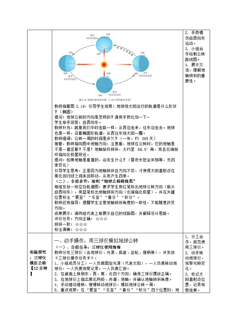 《第二章 地球的运动及其影响:3 地球的公转》教学设计(表格版)-2025-2026学年商务星球版(2024)地理七年级上册第3页