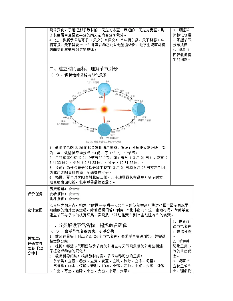 《第二章 地球的运动及其影响:主题学习 探究中国的二十四节气》教学设计(表格版)-2025-2026学年商务星球版(2024)地理七年级上册第3页