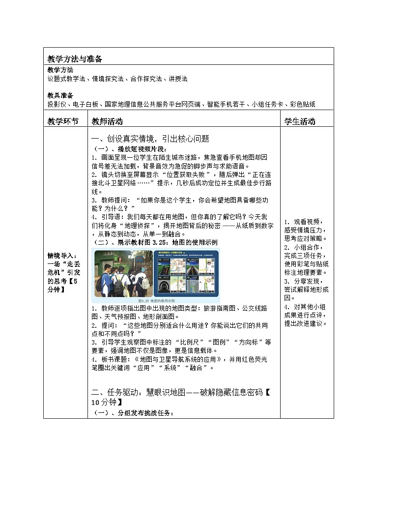 《第三章 地图与地理信息技术:3 地图与卫星导航系统的应用》教学设计(表格版)-2025-2026学年商务星球版(2024)地理七年级上册第2页