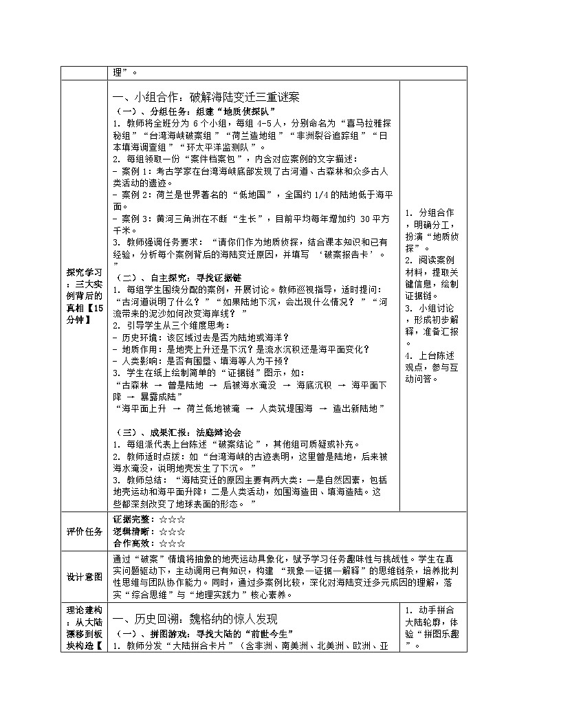 《第四章 地球表层的基础自然要素:2 海陆变迁》教学设计(表格版)-2025-2026学年商务星球版(2024)地理七年级上册第3页