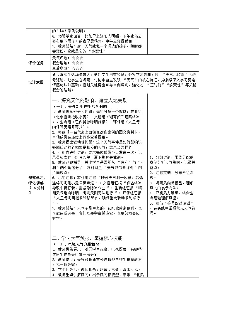 《第四章 天气与气候:1 多变的天气》教学设计(表格版)-2025-2026学年人教版(2024)地理七年级上册第3页