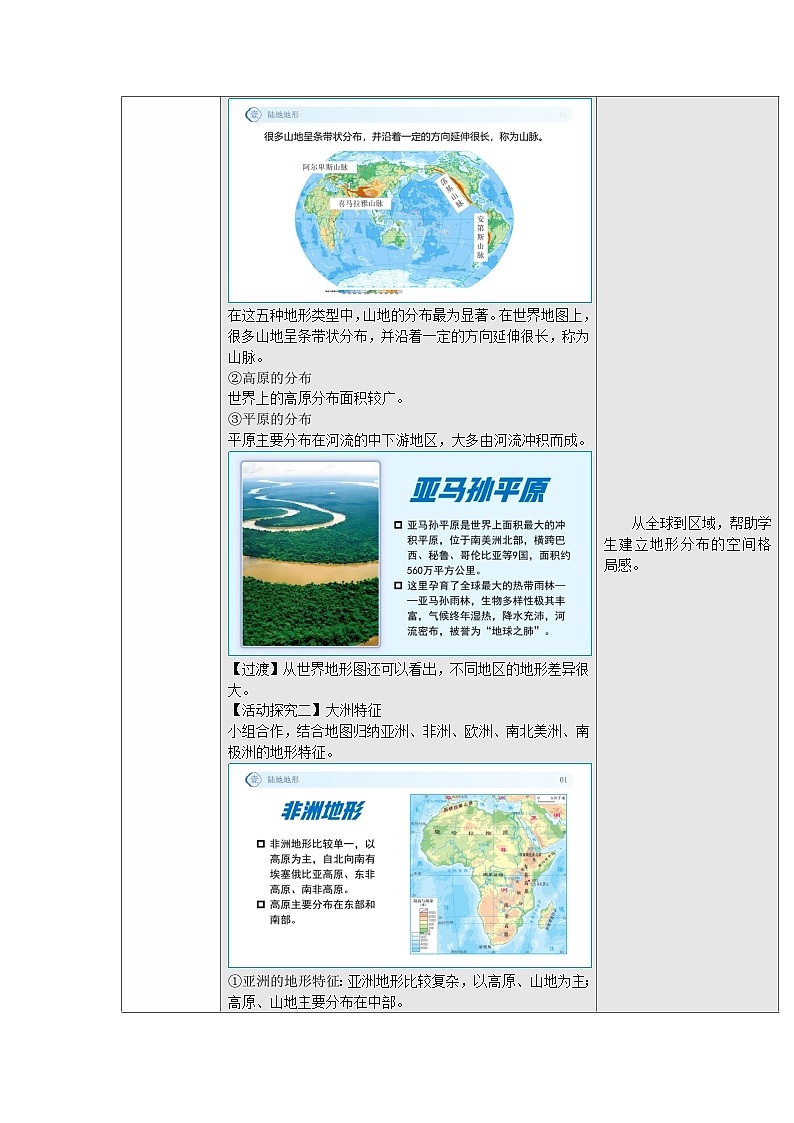3.2 世界的地形(表格式教学设计)2025-2026学年度初中地理人教版(2024)七年级上册 第三章 陆地和海洋第2页