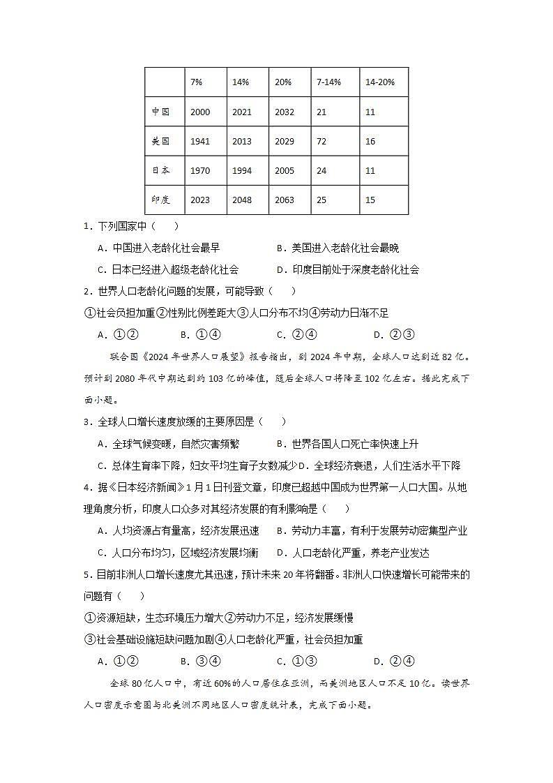 5.1 人口与人种(分层作业)(原卷版)2025-2026学年度初中地理人教版(2024)七年级上册 第五章 居民与文化第3页