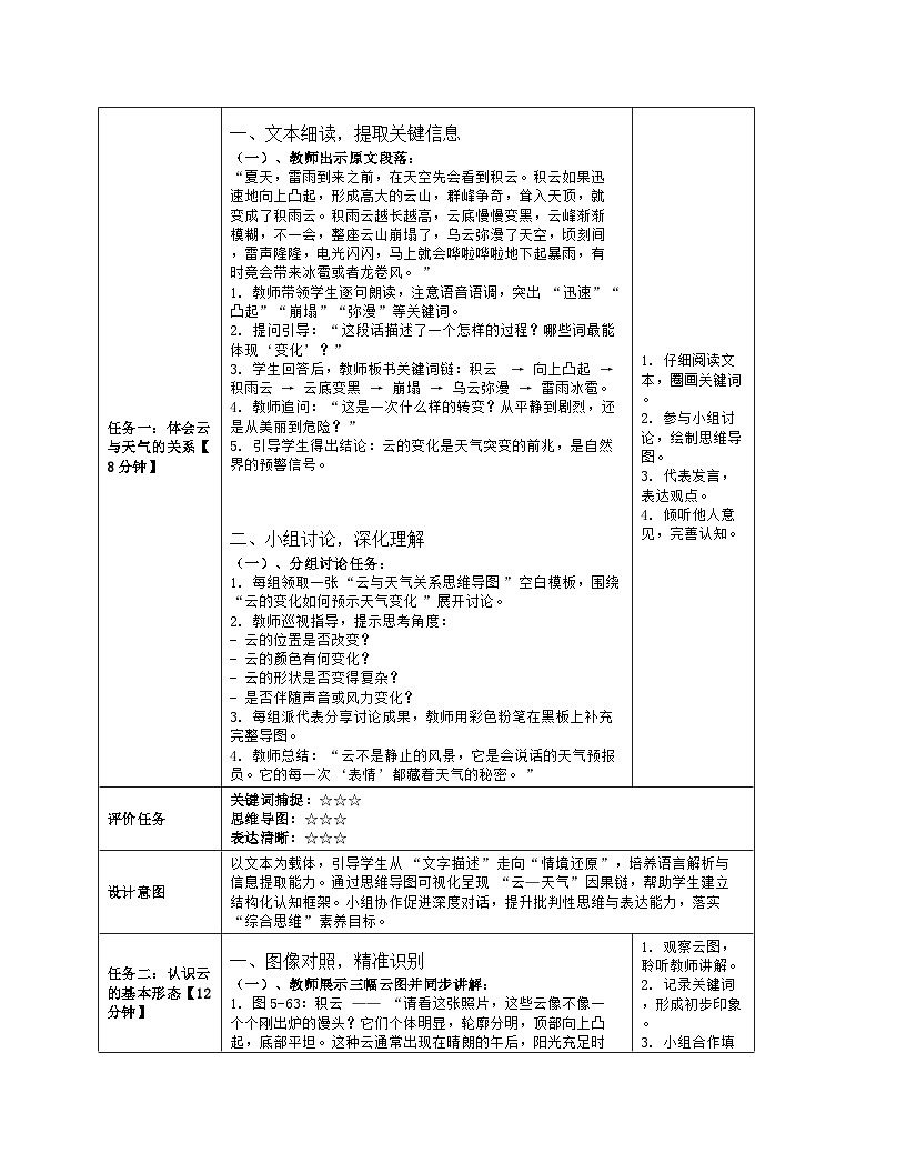 《第五章 世界的气候:探究与实践 看云识天气》教学设计(表格版)-2025-2026学年湘教版(2024)地理七年级上册第3页