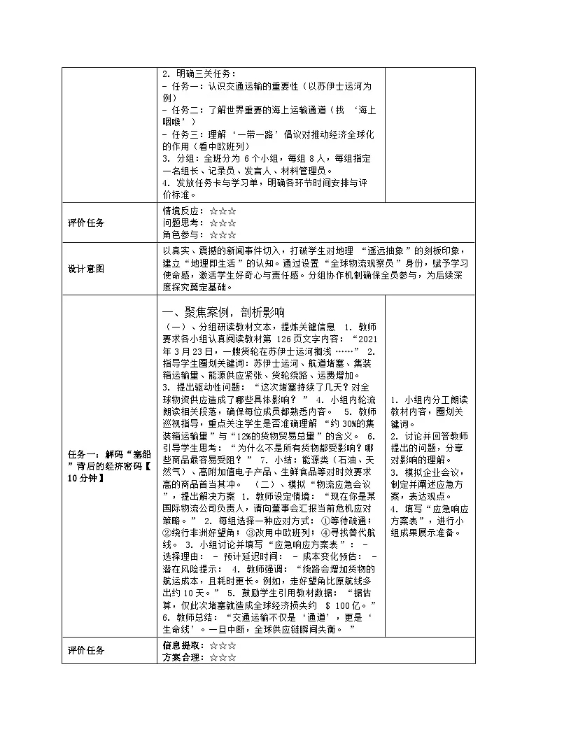 《第六章 世界的发展差异:3 探究与实践 交通运输在全球经济发展中的重要作用》教学设计(表格版)湘教版(2024)地理七年级上册第3页