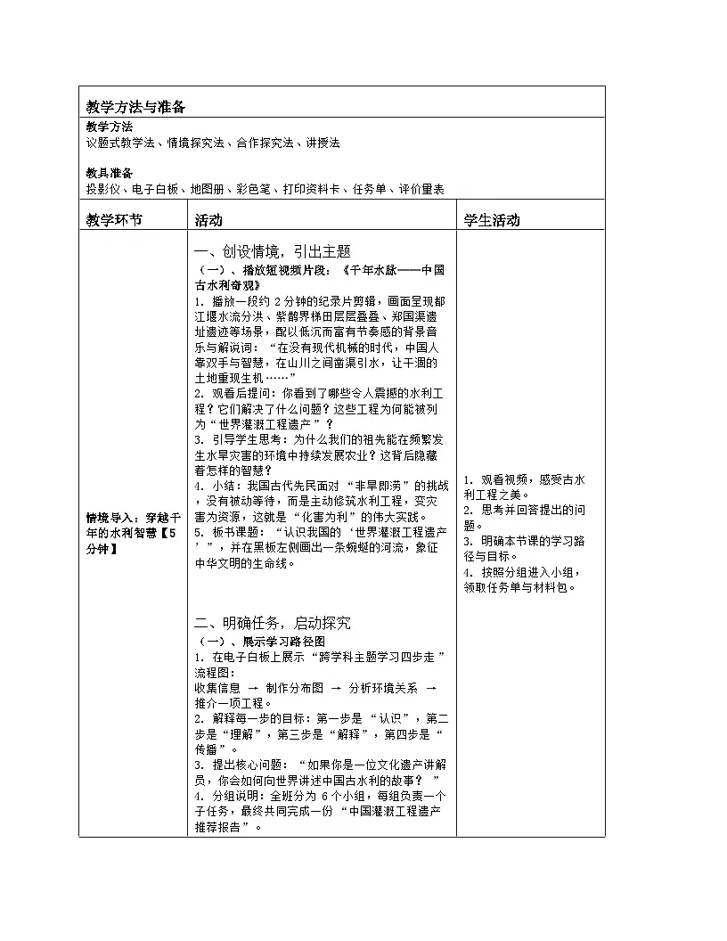 《第三章 中国的自然资源:跨学科主题学习 认识我国的“世界灌溉工程遗产”》教学设计(表格版)-2025-2026学年人教版(2024)地理八年级上册第2页