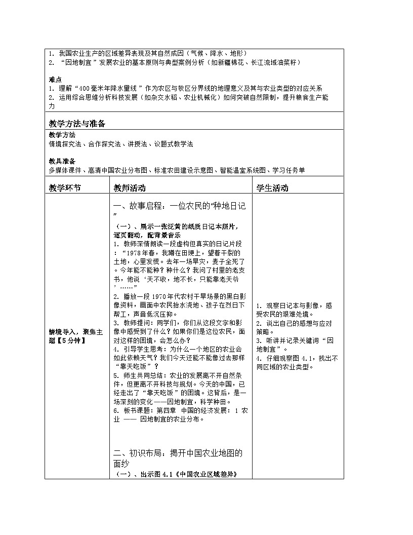 《第四章 中国的经济发展:1 农业》教学设计(表格版)-2025-2026学年人教版(2024)地理八年级上册第2页