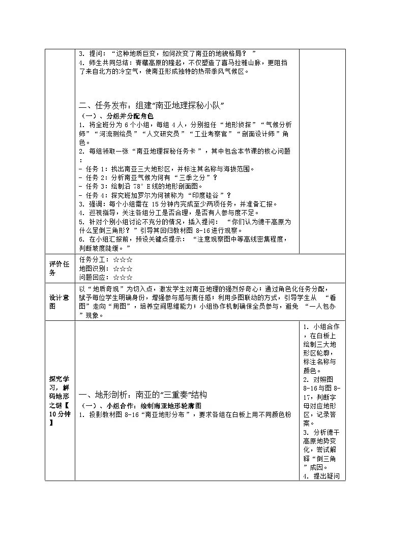 《第八章 了解地区:2 南亚》教学设计(表格版)-2025-2026学年湘教版(2024)地理七年级下册第3页
