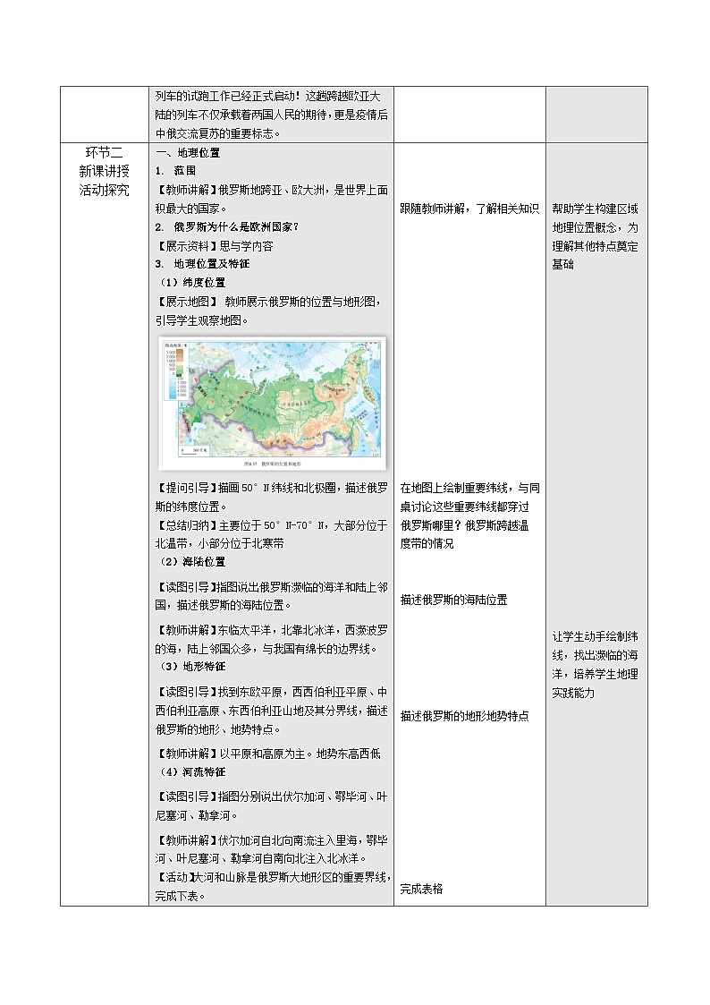 8.4 俄罗斯(表格式教学设计)初中地理人教版(2024)七年级下册 第八章 我们邻近的地区和国家第2页