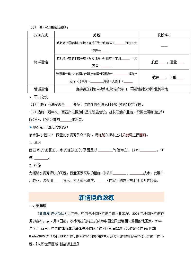 9.1西亚(分层练)(原卷版)初中地理人教版(2024)七年级下册 第九章 东半球其他的地区和国家第2页