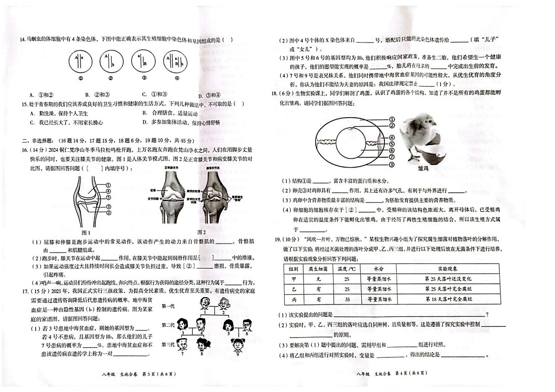 贵州省铜仁市碧江区2024-2025学年八年级上学期1月期末地理•生物试题第2页