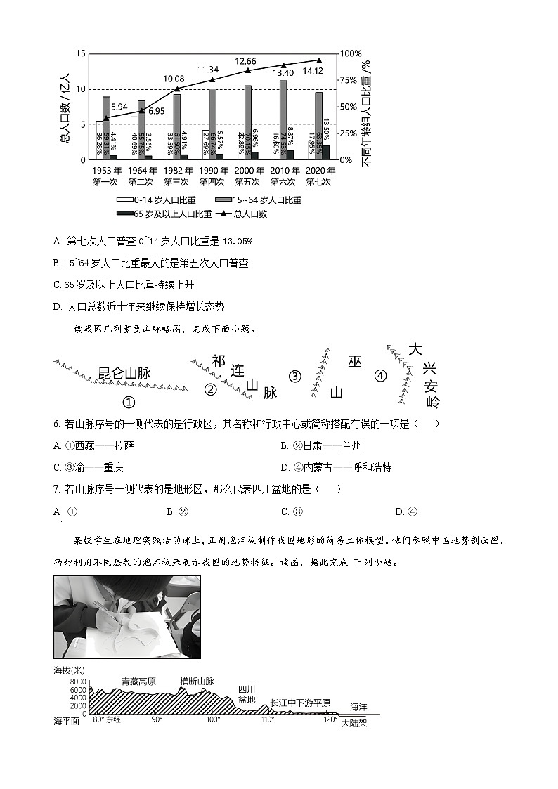 甘肃省酒泉第七中学八年级上学期期末地理试卷(原卷版)-A4第2页