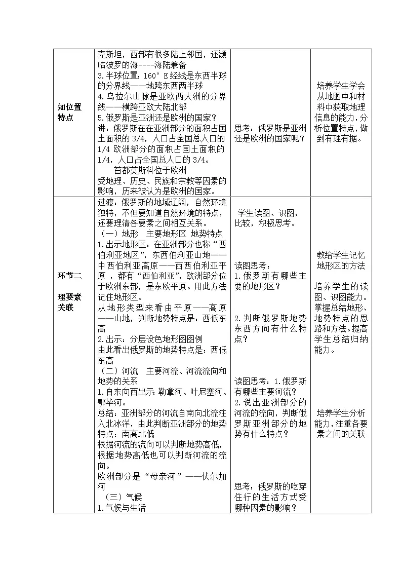 人教版初中地理七年级下册(2024)8.4 俄罗斯 教学设计第2页