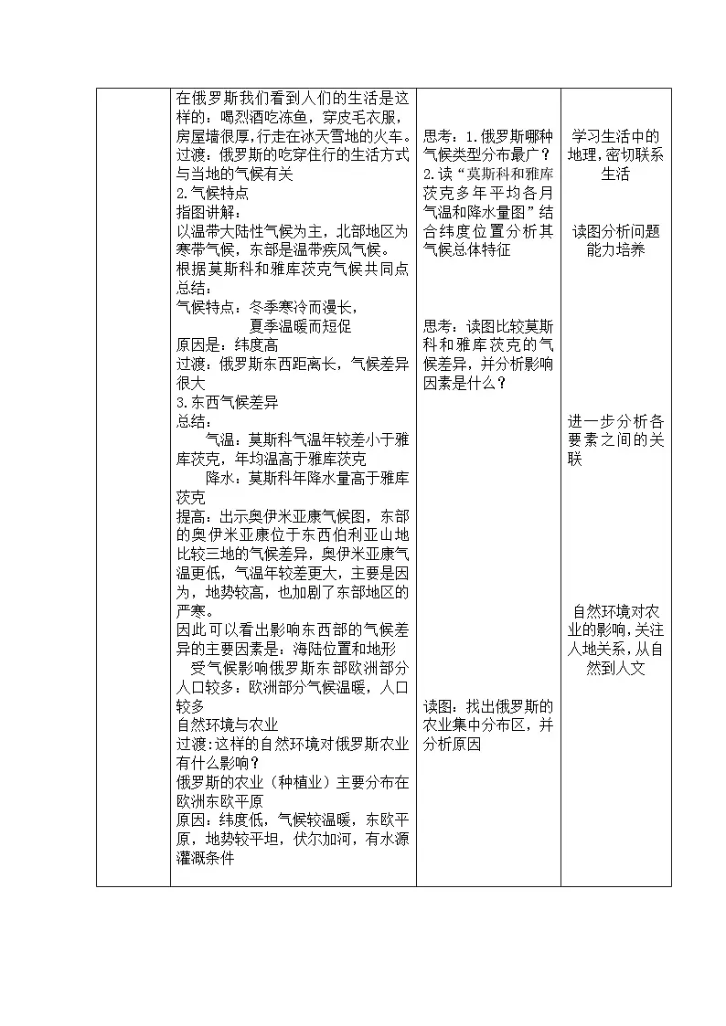 人教版初中地理七年级下册(2024)8.4 俄罗斯 教学设计第3页