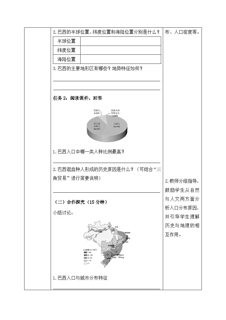 10.2.1巴西【导学案】(第1课时——混血人种为主的国家+经济发展)学生版——新教材人教版初一地理下册第2页