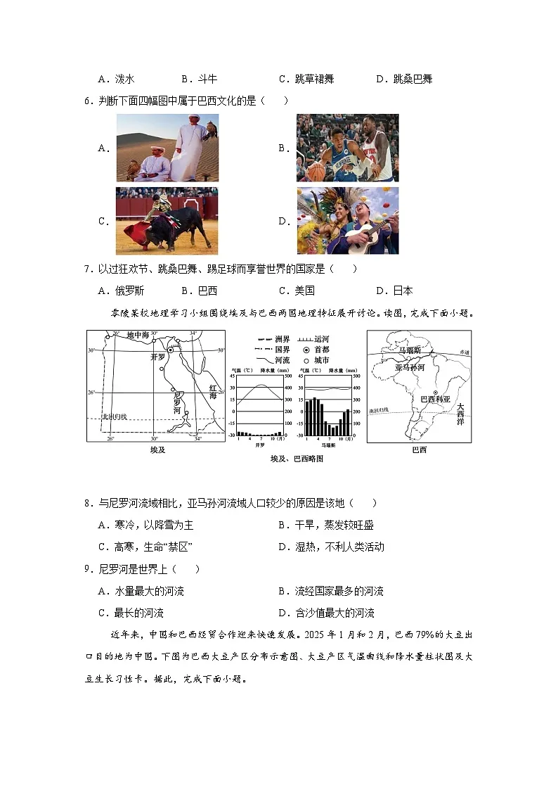 0.2.1 巴西第一课时(分层作业)(原卷版)初中地理人教版(2024)七年级下册第2页