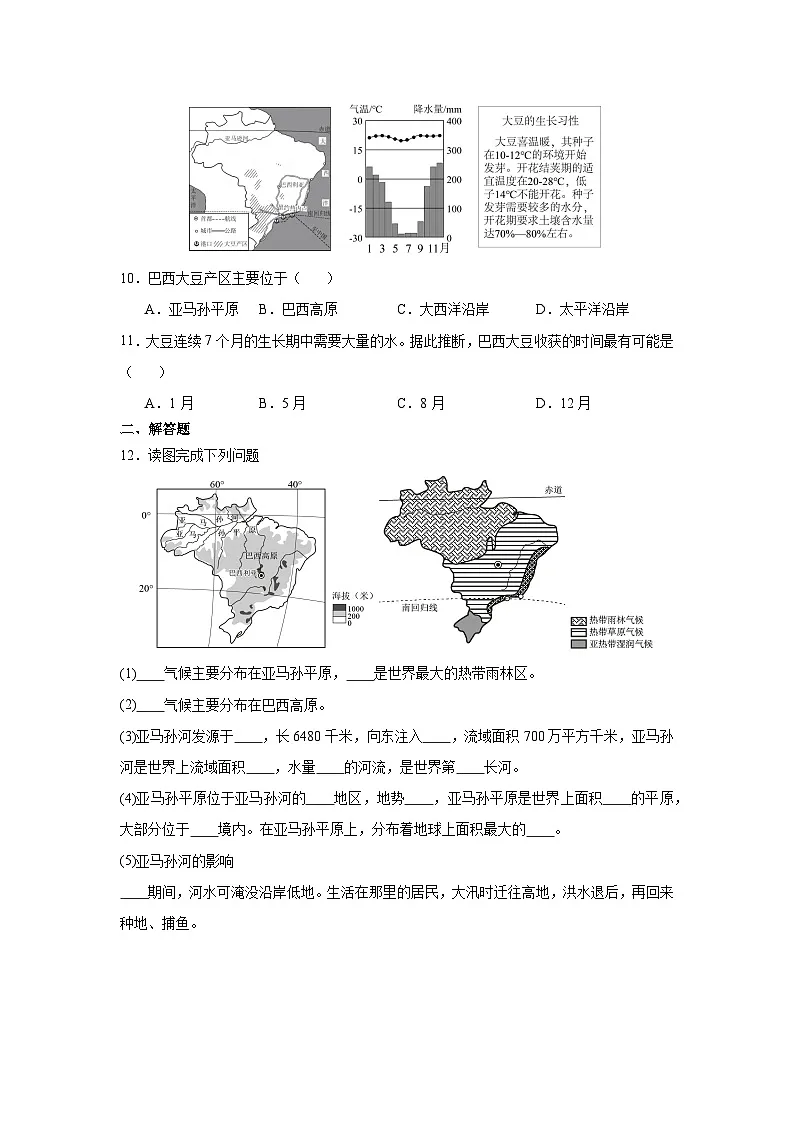 0.2.1 巴西第一课时(分层作业)(原卷版)初中地理人教版(2024)七年级下册第3页