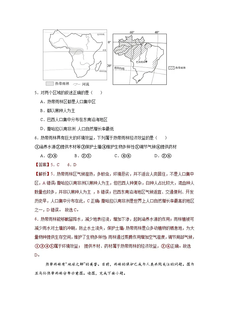 10.2.2 巴西第二课时(分层作业)(解析版)初中地理人教版(2024)七年级下册第3页