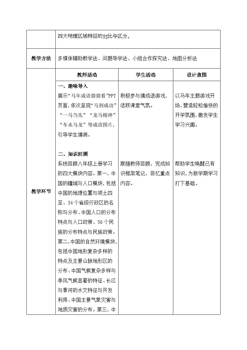 2026湘教版八年级下册地理开学第一课【教学设计】第2页