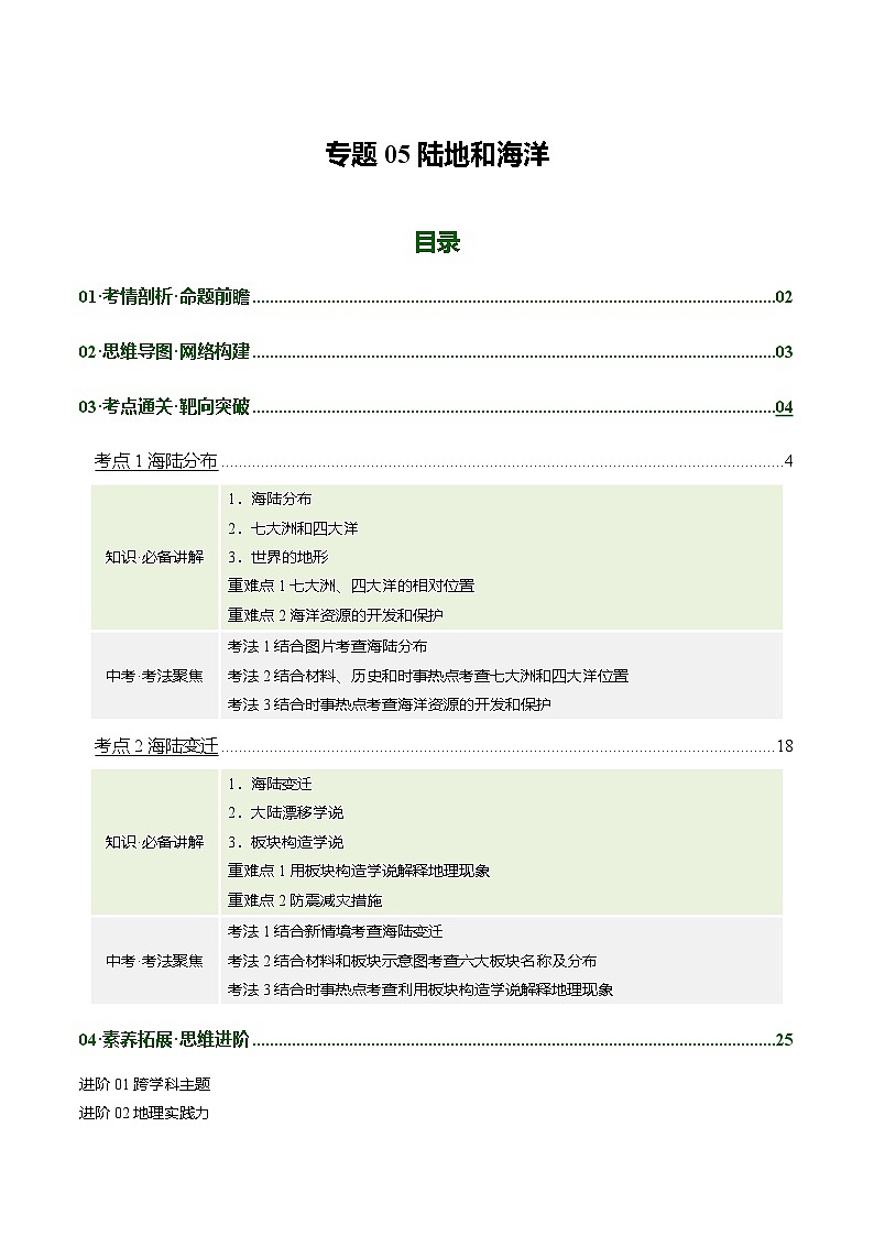 专题05 陆地和海洋(讲义)(原卷版)第1页