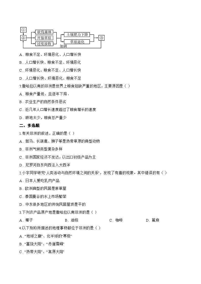 主题八 共谋区域发展与合作 1 助力撒哈拉以南非洲的可持续发展一课一练地理晋教版(2024)初中七年级下册(无答案)第2页