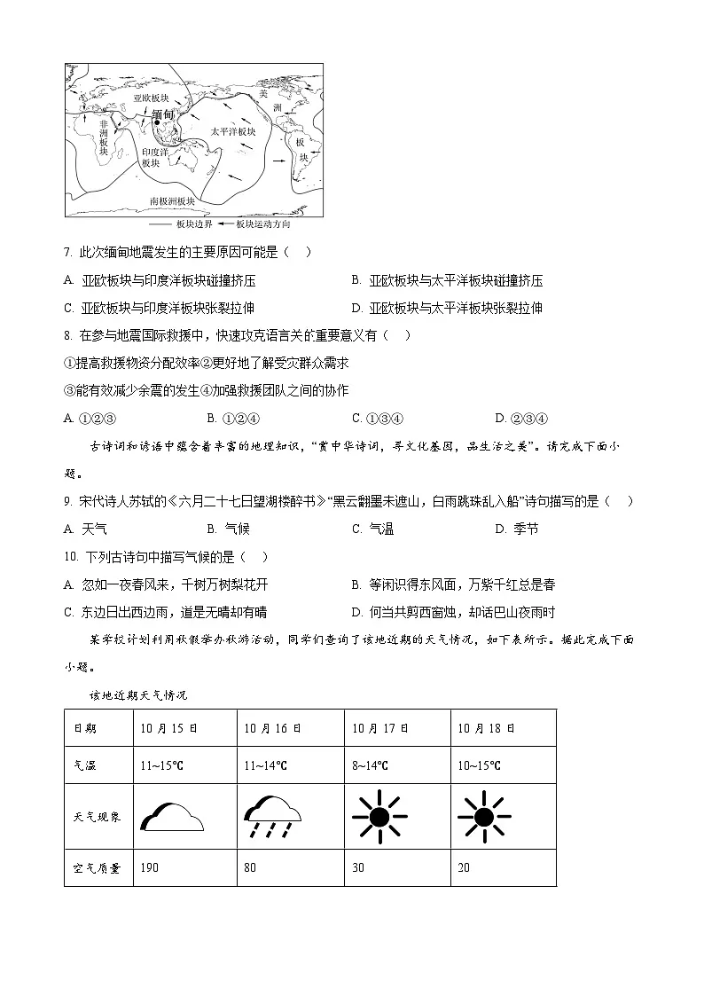 四川省泸州市泸县2025-2026学年七年级上学期期末地理试题(试卷+解析)第3页