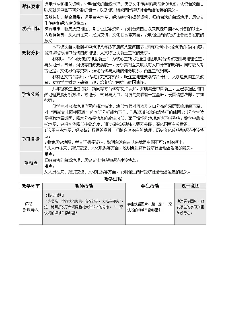 8.4.1祖国的神圣领土—台湾省(教学设计)第2页