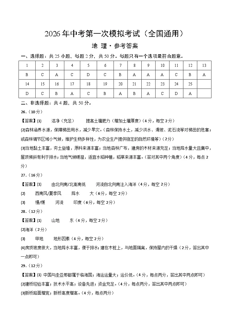 地理一模突破卷(全国通用)(参考答案)第1页