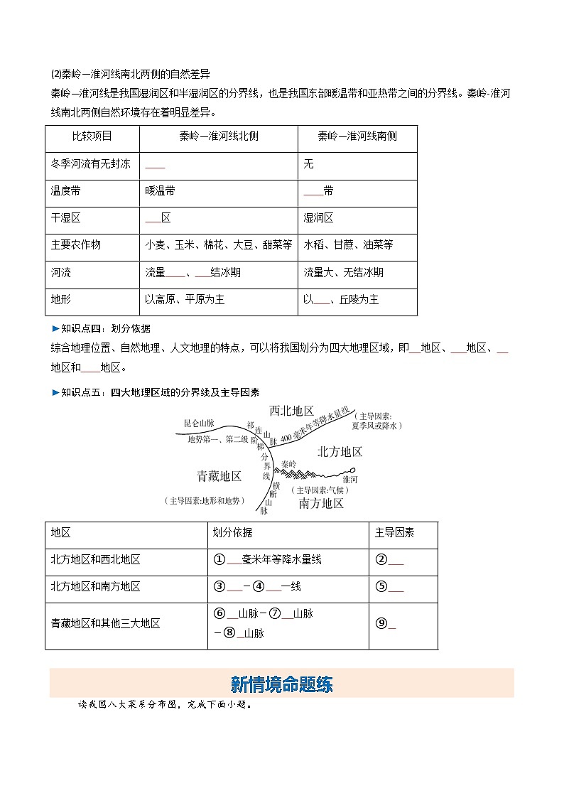 人教版2024初中地理八下第六章《中国的地理差异》大单元分层练习(无答案)第2页