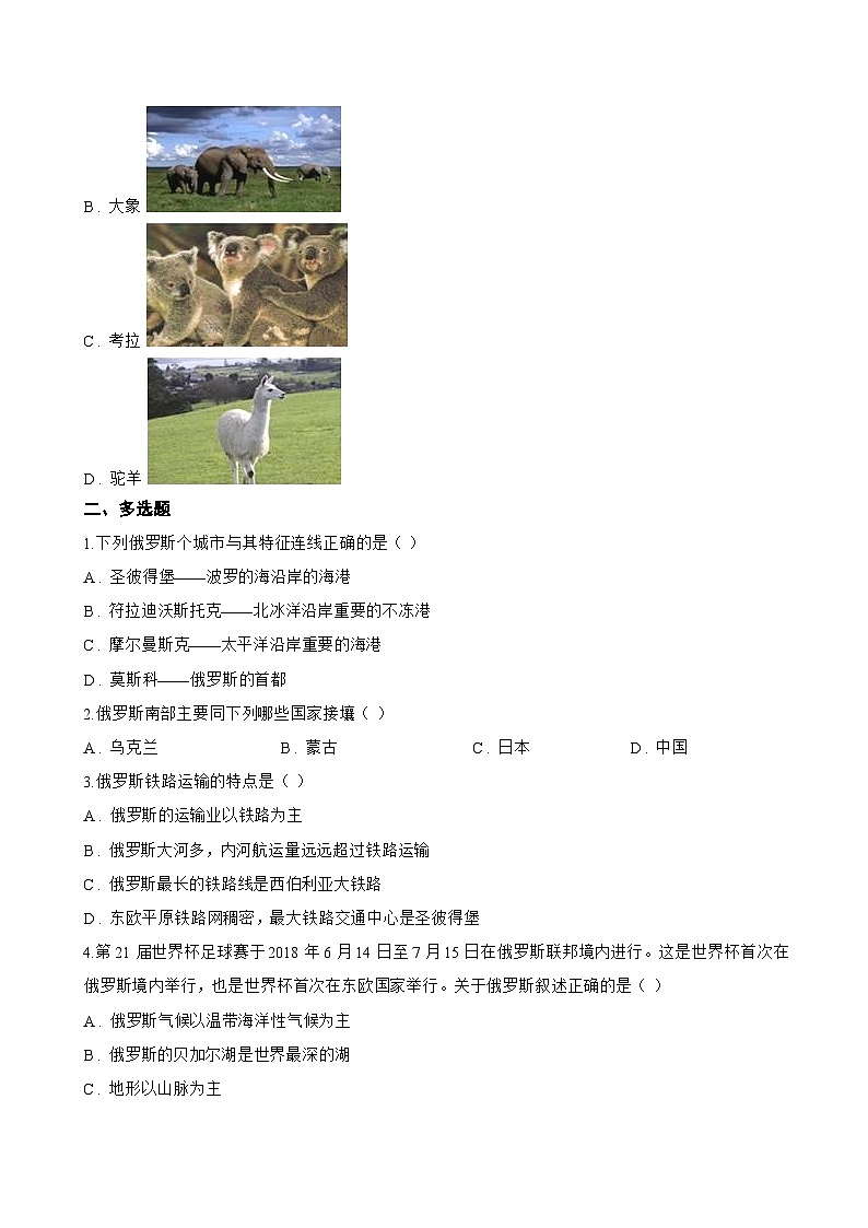 第四节 俄罗斯一课一练地理人教版(2024)初中七年级下册(无答案)第3页
