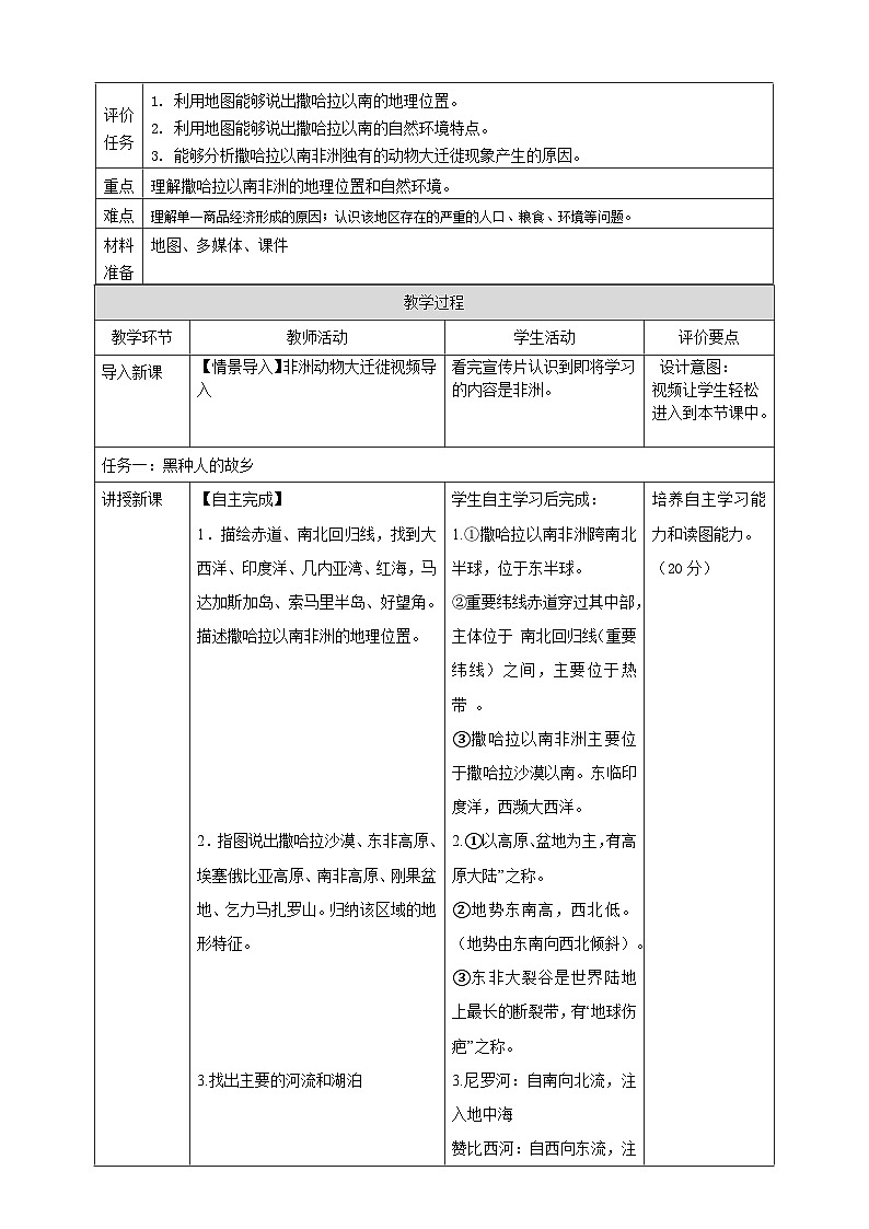 第七章认识区域 7.4撒哈拉以南非洲 教学设计 2025-2026学年商务星球版七年级地理下册第2页