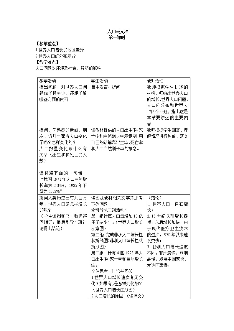 人口与人种_教案1第1页