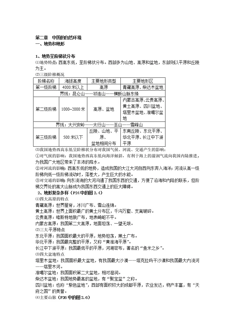 2021年中考地理总复习资料:八年级上册第2章 《中国的自然环境》第1页
