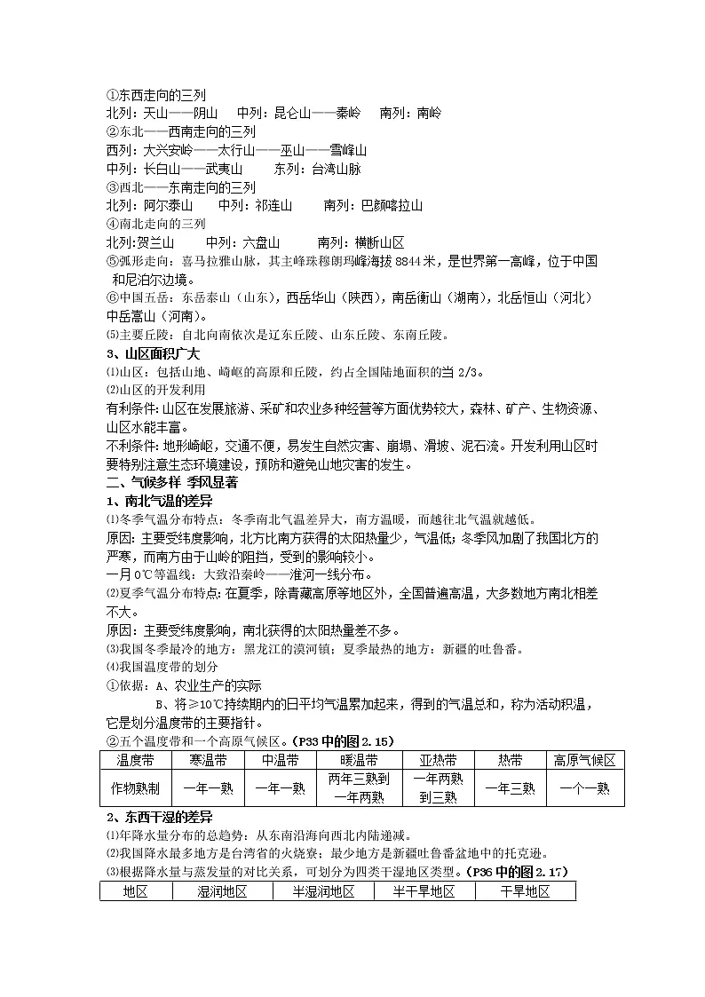 2021年中考地理总复习资料:八年级上册第2章 《中国的自然环境》第2页