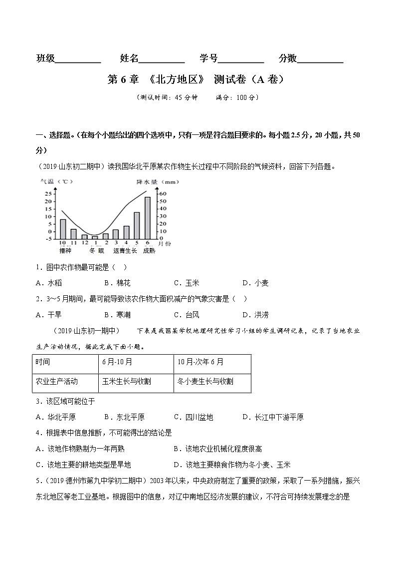商务星球版8年级下册2019-2020学年地理同步单元期末试卷01